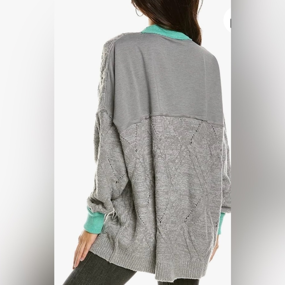 NWT $168 Free People XS Olympia Oversized Colorblock Sweater NEW Grey Combo New - Picture 2 of 9